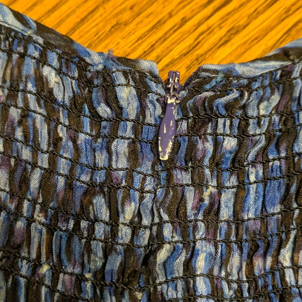 Rebecca Taylor Batik Mirage Ruched Dress 4 Blue - Picture 8 of 8